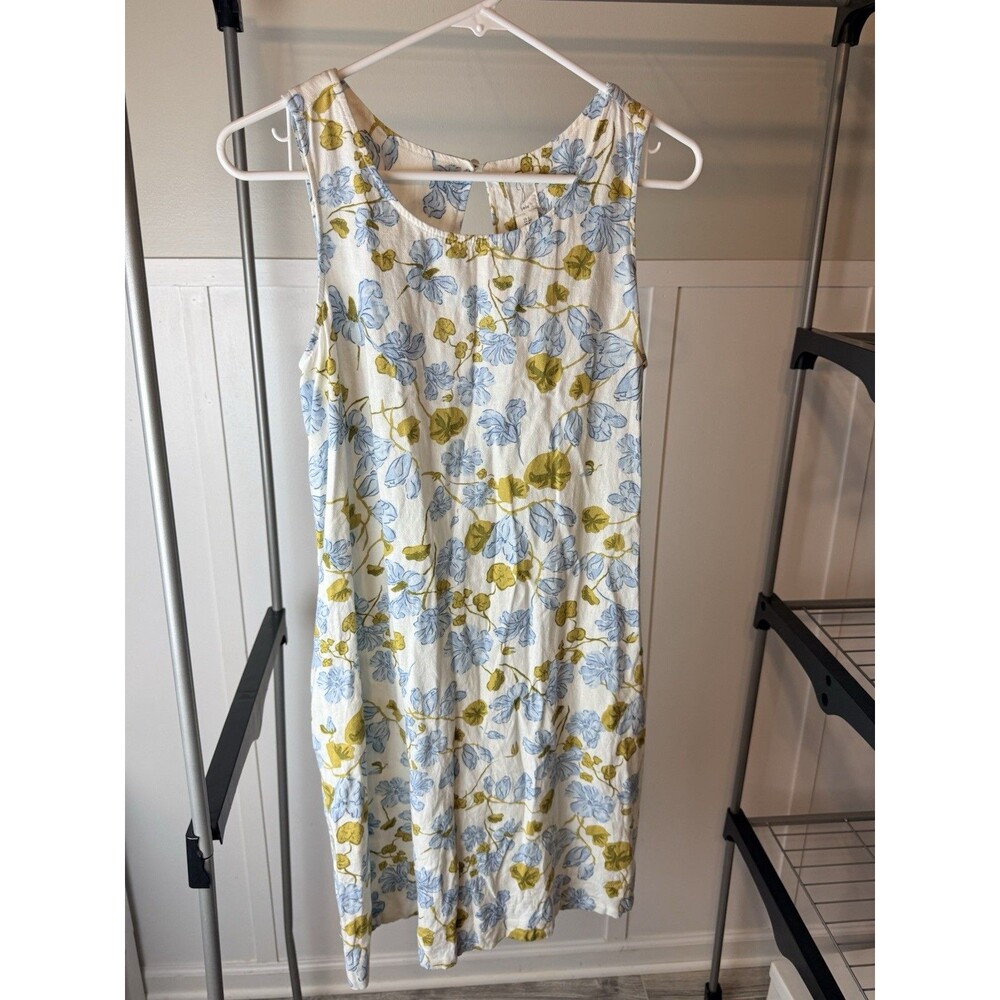 Joie Womens S Floral Linen Blend Dress Blue Ivory Open Back Sleeveless Mini